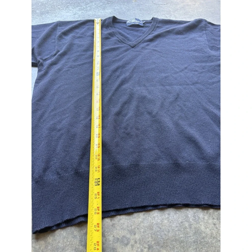 Vintage Polo Ralph Lauren 100% Cashmere V-Neck Sweater Mens Size 44/XL Navy Blue